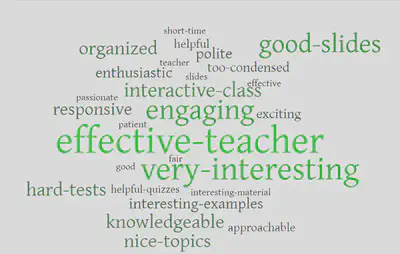 Word cloud summarizing key concepts from open-ended student feedbacks from 2017 to 2021. Full teaching evaluations from this period and before are available upon requests.